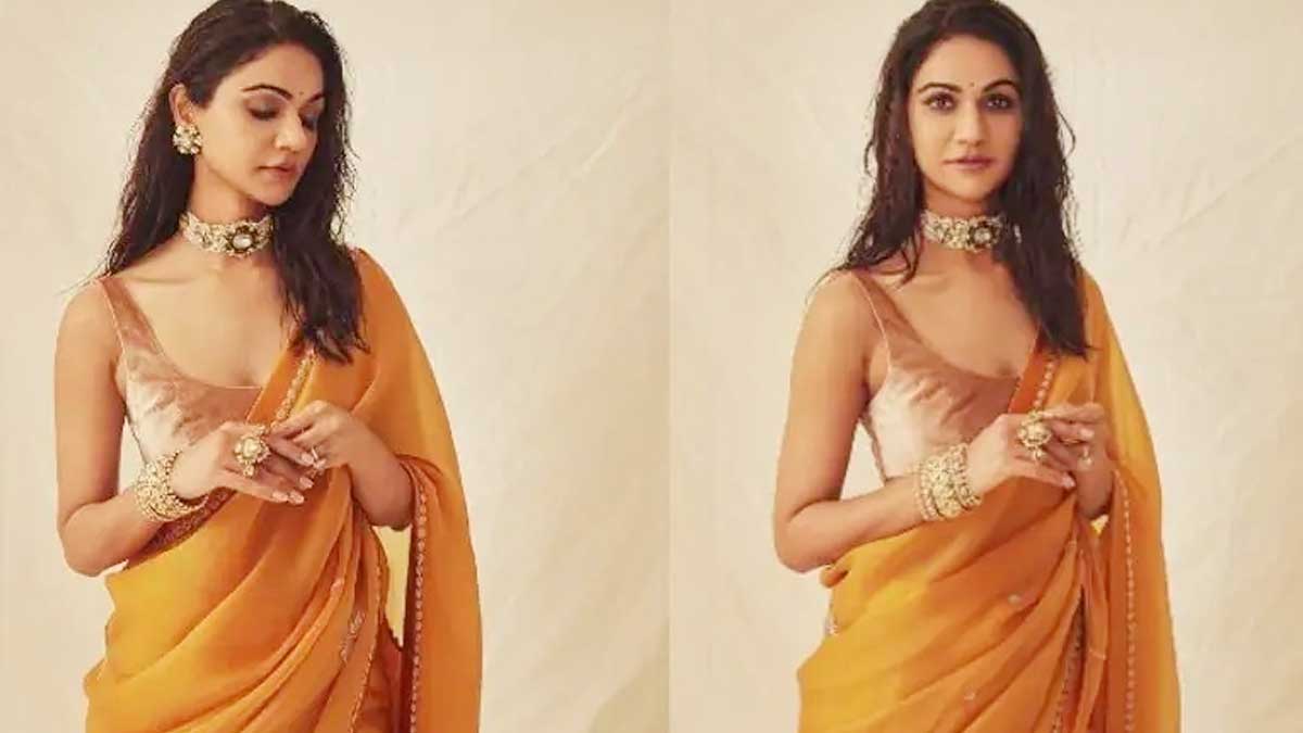 allu sneha reddy orange color saree cost 
