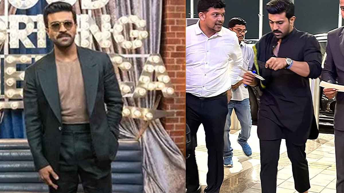 Ram Charan : ఇక్కడ అయ్యప్ప మాలలో.. అక్కడ సూట్ ధరించిన చరణ్.. ఎందుకలా..? Ram Charan ayyappa mala here suit there know why