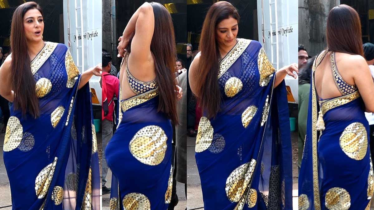 Tabu : శారీలో కూడా క్లీవేజ్ షోతో కేక పెట్టించిన సీనియర్ హీరోయిన్.. అందాలకు అదిరిపోవల్సిందే..! Tabu in blue saree at film making location