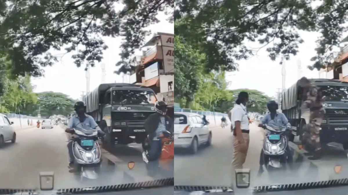 Viral Video : రాంగ్ రూట్లో వచ్చిన వాహనదారుడు.. బుద్ధి చెప్పిన జవాన్..! Viral Video man came in wrong side soldier given treatment